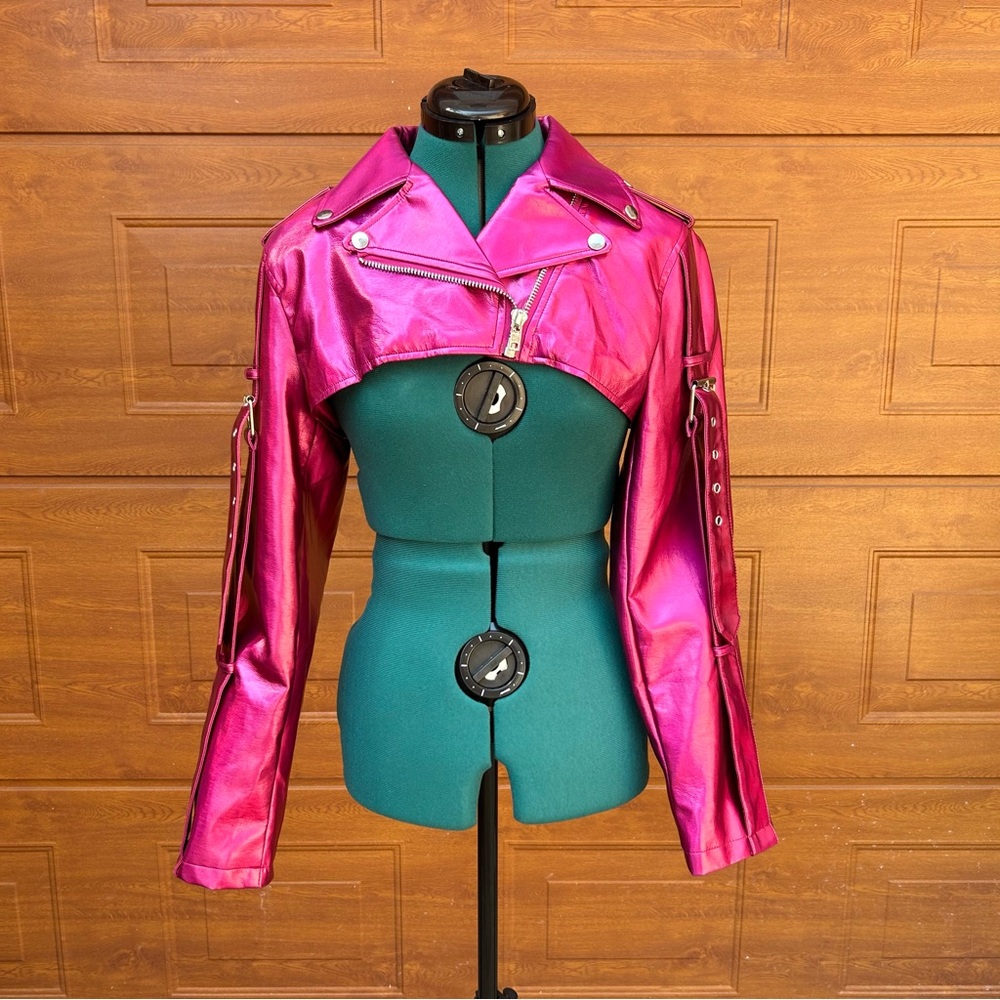 Hot Pink Crop Biker Jacket